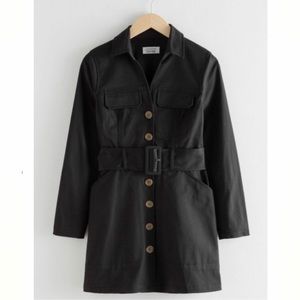 & Other Stories Black Belted Workwear Mini Dress